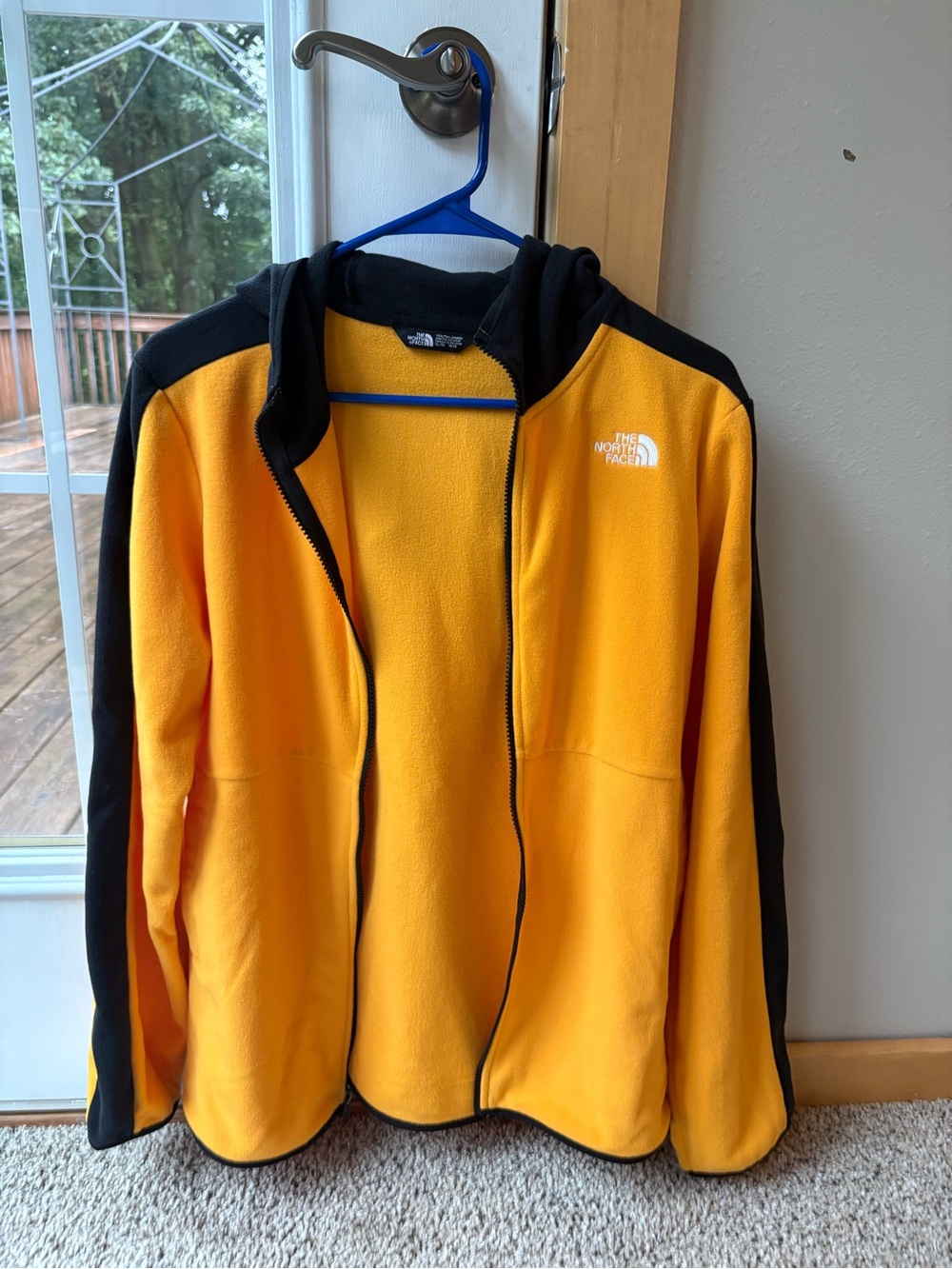 The North Face Yellow and Black Hooded Fleece Jacket